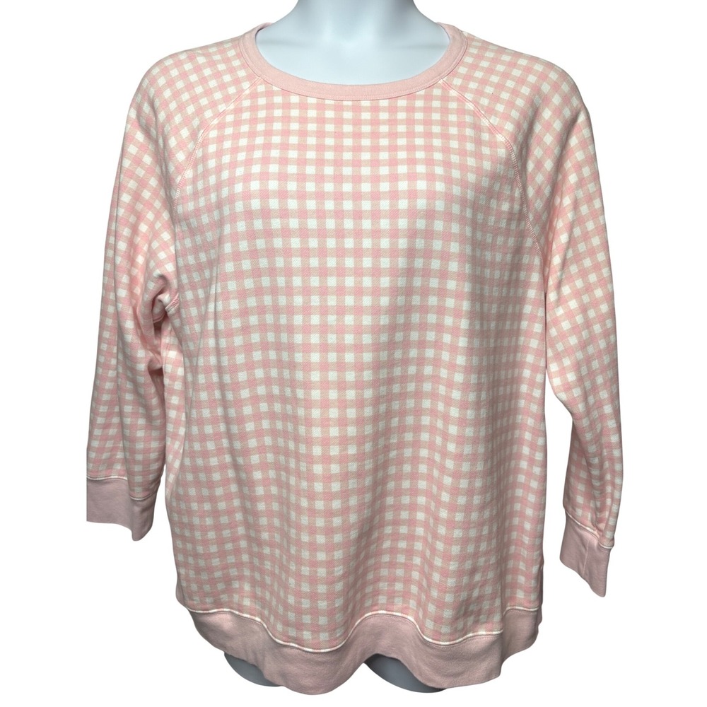 DRAPER JAMES Womens Pink Gingham Raglan Cotton Pullover Sweater 2X Girly Preppy